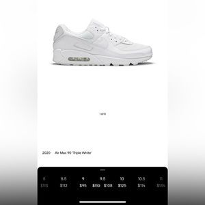 Air max 90 triple white. Size 9.5 worn once in a wedding.